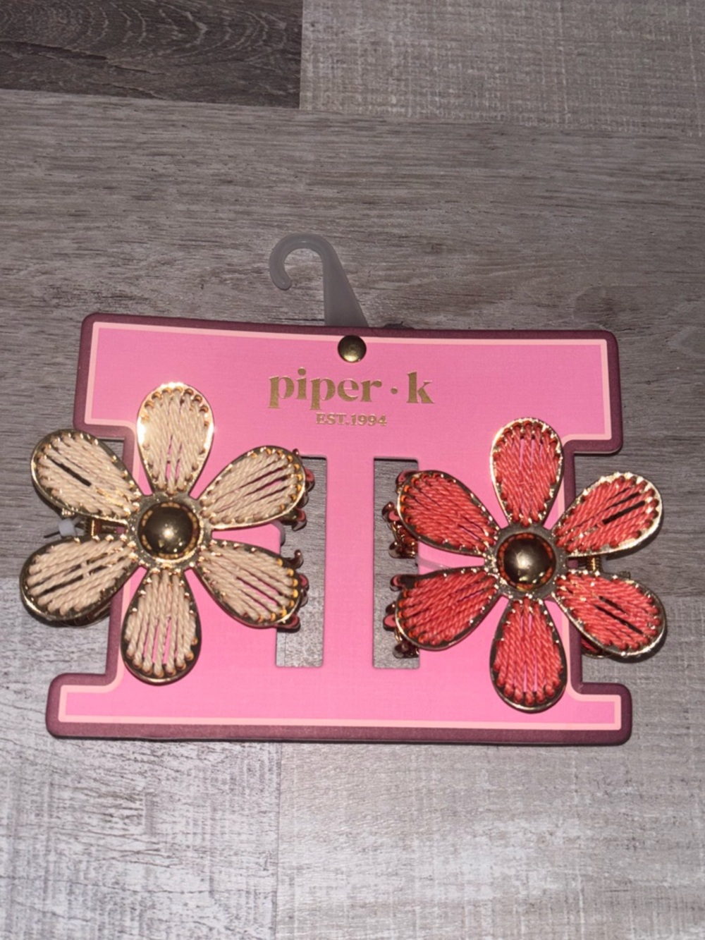 🌸NWT Piper K Woven Pink and Coral Flower Hair Clips